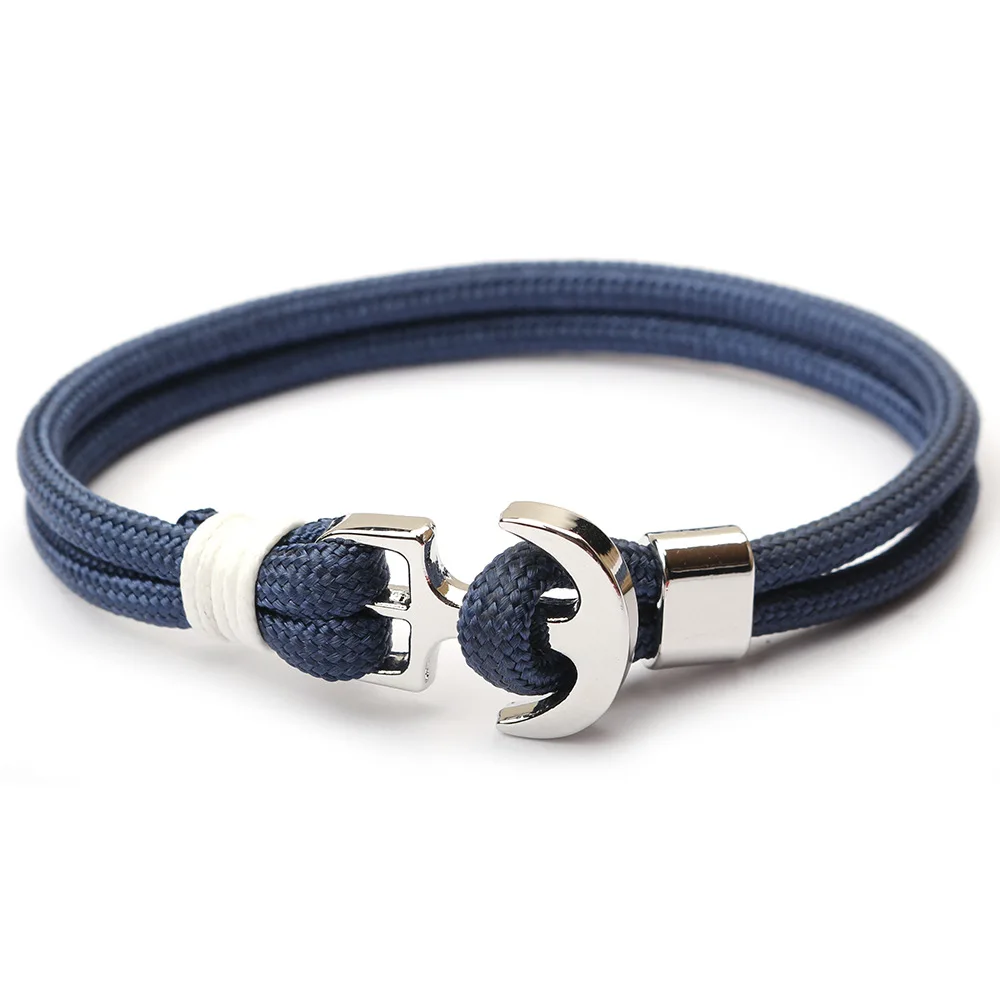 Fashion Модный Темно-Синий стиль многослойный браслет из сплава с якорем Веревка Цепь-Паракорд браслет для женщины мужчины подарок - Окраска металла: A5