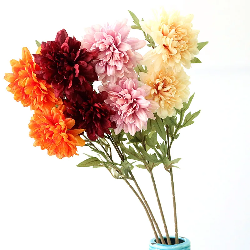 Flone Artificial Dahlias Flower Simulation Silk Chrysanthemum Flowers Bouquet Artificial Plants Wedding Home Table Party Decor (2)