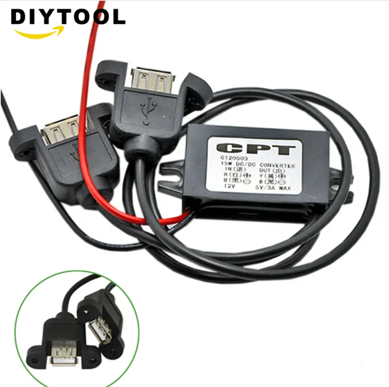 

CPT Converter Module 12V To 5V 3A USB Output Power Adapter Car Converter Step Down 3A Micro USB Panel Mount Wholesale