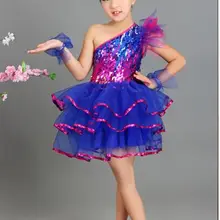 Детское платье-пачка для латинских танцев, расшитое блестками, ярко-голубое, ярко-розовое платье-пачка, роскошное танцевальное платье феи для сцены