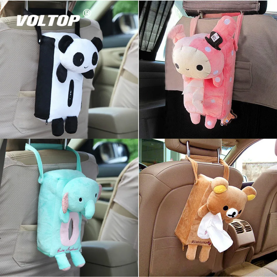 

Cute Animal Car Ornaments Hanging Accessories for Girls Tissue Box Back Napkin Paper Towel Box Covers Case 4 Colors