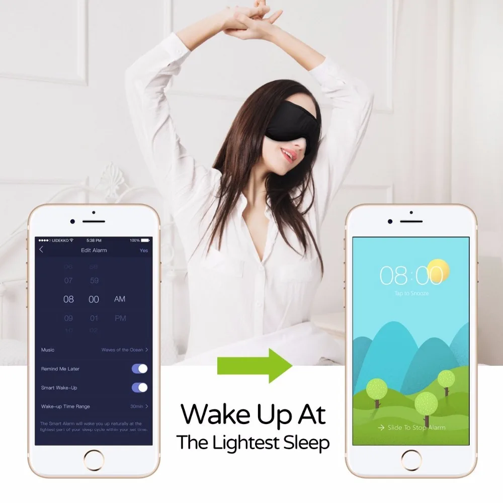 Наушники для сна Sleepace, удобная моющаяся маска для глаз со звукоизоляцией/шумоподавлением, наушники Smart App, пульт дистанционного управления