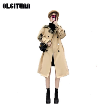 

New Spring/Autumn Fashion Leopard/Plaid Pattern Windbreaker Female 2020 Long Loose Over-knee Multi-color Women Trench Outwear