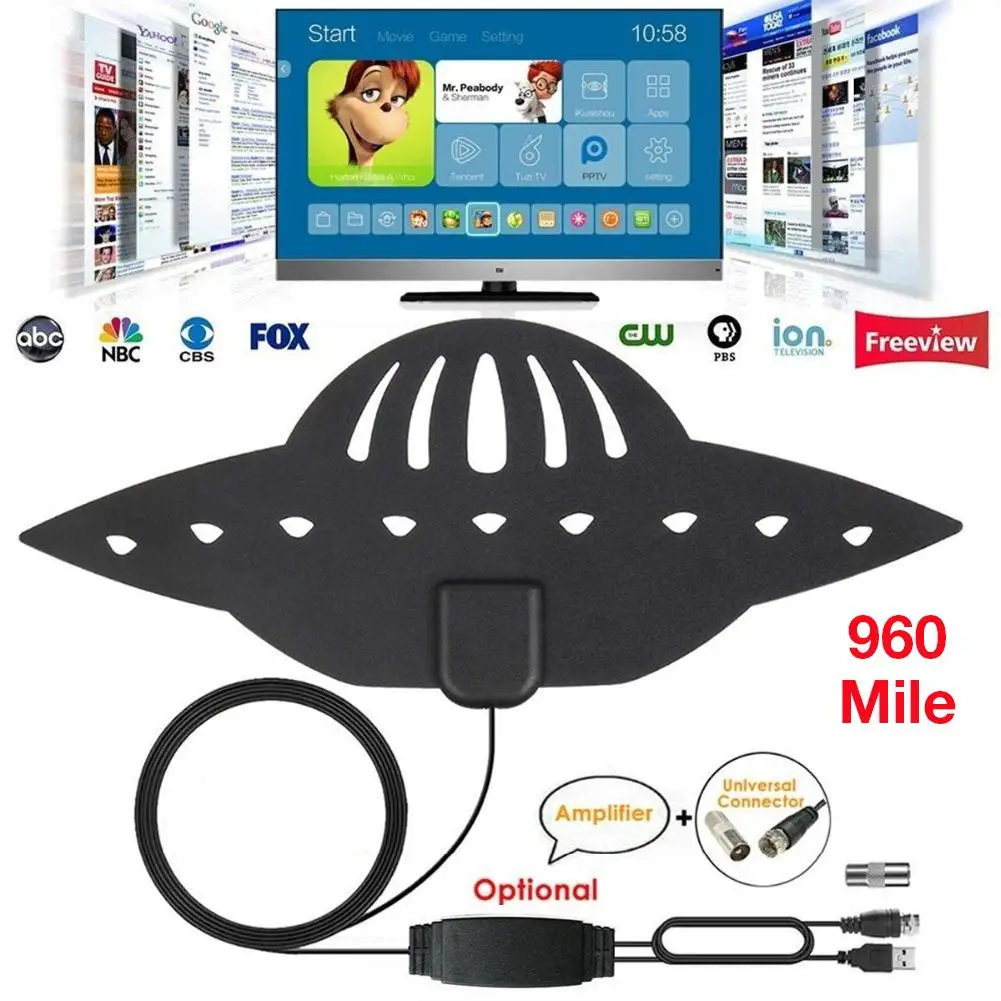 960 Mile ТВ антенна цифровая черная летающая тарелка прочная антенна Европа Америка HD ТВ НЛО 4 K 1080 P для DVB-T tv HD tv Freeview