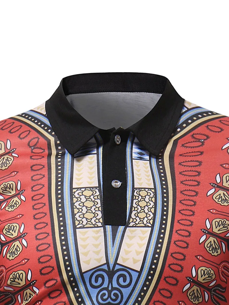 Модные африканские Дашики печати с короткими рукавами рубашки поло для мужчин белый пуловер Топ Тонкий отложной футболка рубашка для