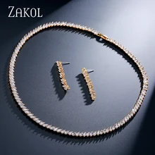 ZAKOL 2 Цвет Модный Маркиза Высокое Качество CZ Diamond White/18 К Позолоченные Ожерелье и Серьги Набор Для женщины Свадьба FSSP229