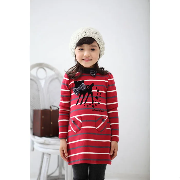 Осенний комплект одежды для девочек, топ с длинными рукавами и штаны комплект из 2 предметов, детская одежда в полоску с изображением оленя k1 - Цвет: Красный