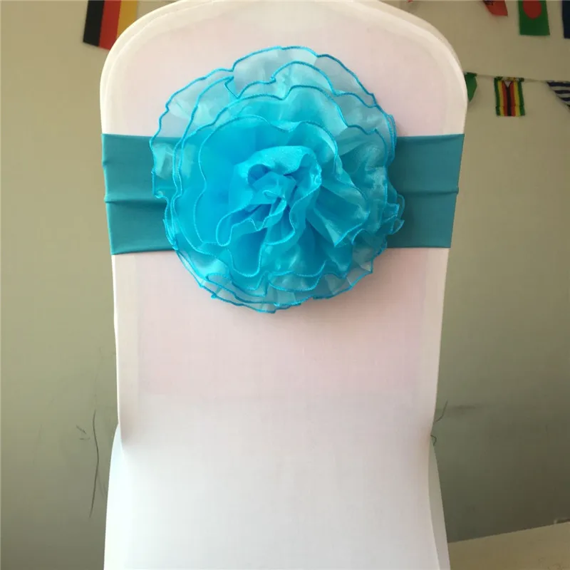 

100pcs lake blue chair sash flower tie with lycra sash fit all chairs spandex wedding hotel party chair sash Joy wang's store