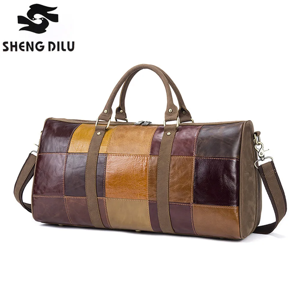 Vintage Genuine Leather Duffle Bag For Men Leather Luggage Travel Bags Men&#39;s Multi purpose Large ...