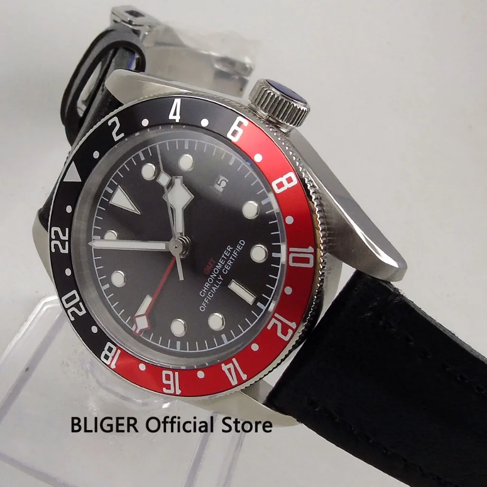 

Sapphire Crystal 41mm Black Dial Black Red Rotating Bezel GMT Function 10ATM Waterproof Automatic Movement Men's Watch BC110