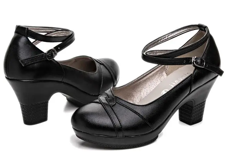 Модные женские туфли из натуральной овечьей кожи на каблуке; Новинка года; туфли-лодочки на платформе с пряжкой на лодыжке; женская танцевальная обувь для выпускного вечера