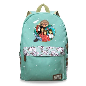 

Spirited Away Backpack Student School Bag Girl Cool Backpack No Face Man Fashion Travel Bag Flower Wave Point Teenagers Rucksack
