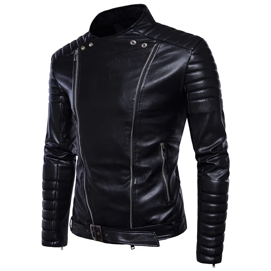  Unique Design Style Youth Men Black Long-sleeved PU Leather Jackets Size 5XL High-end Mens Fall Win