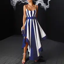 2019 Fashion Stylish Formal Summer Boho Dress Female Elegant Asymmetrical Maxi Dress Contrast Striped Belted Long Party Dress 2019 Fashion Stylish Formal Summer Boho Dress Female Elegant Asymmetrical Maxi Dress Contrast Striped Belted Long Party Dress