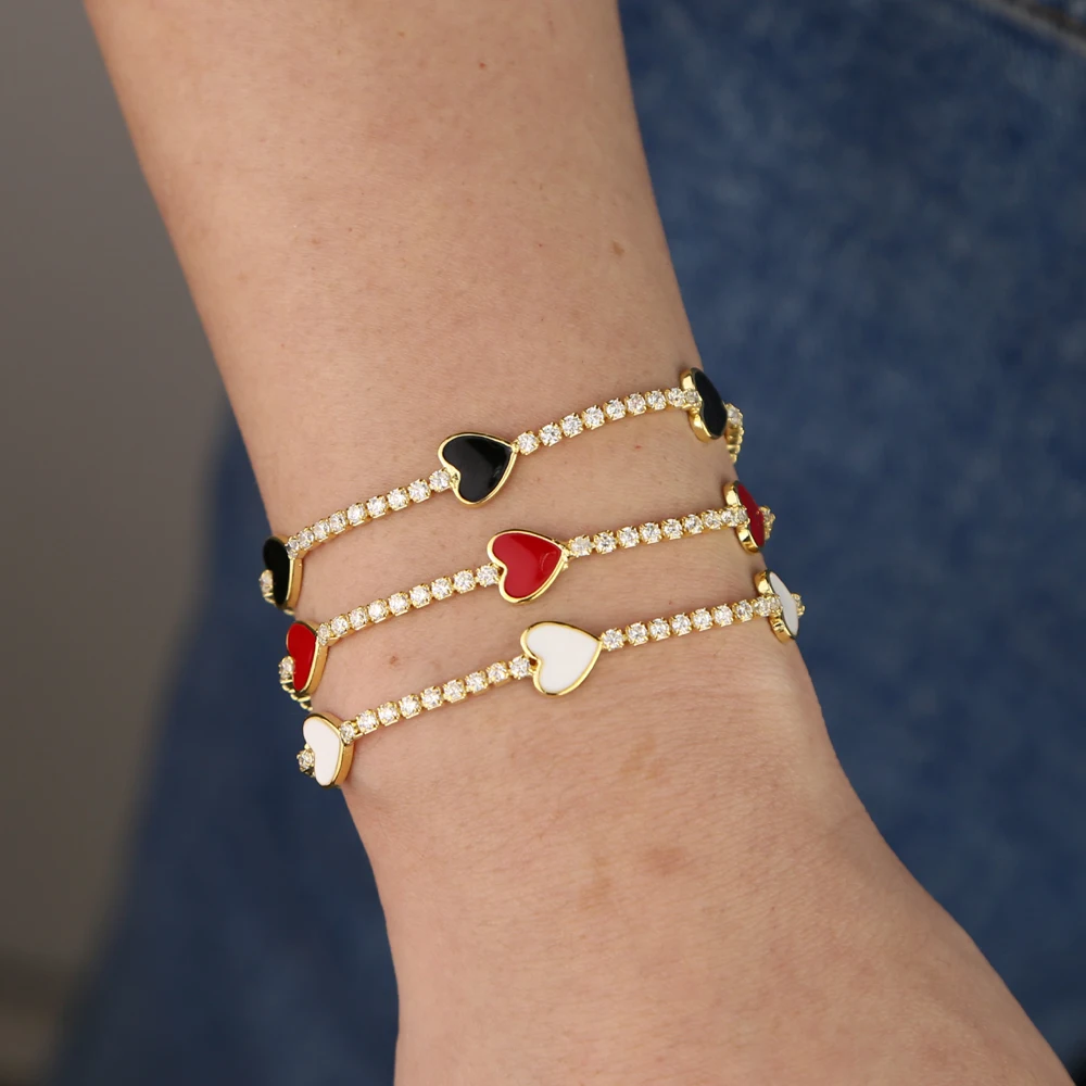 

2019 new cubic zirconia cz bracelet simple geometric enamel heart shaped charm necklace for lady girlfriend love wedding jewelry