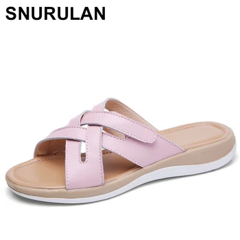 

SNURULAN2018 Bohemia Summer Casual Women's Flat Platform Sandals Wedges Beach Sandals Shoes Woman Genuine leather Flip flopsE384