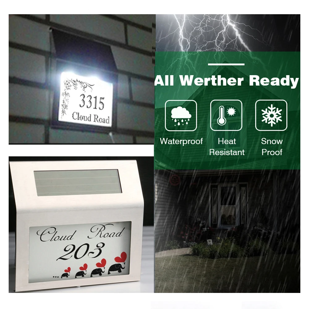 Stainless Steel 2 LED Solar Address Sign House Number Illumination