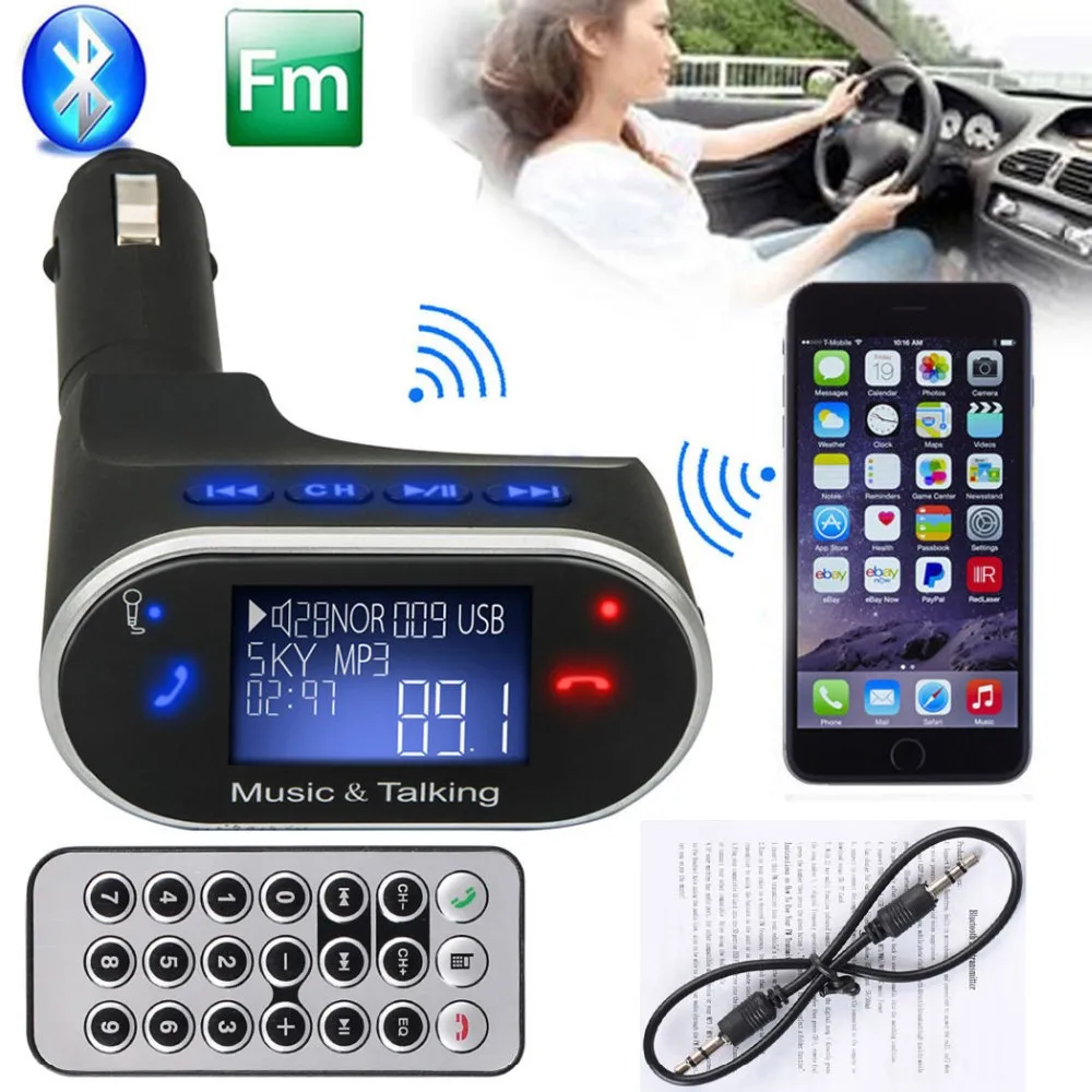 Fm-передатчик Bluetooth автомобильный комплект Hands free MP3-плеер USB зарядное устройство 3,5 мм Aux lcd пульт дистанционного FM радио Беспроводные аксессуары для телефонов 12 В