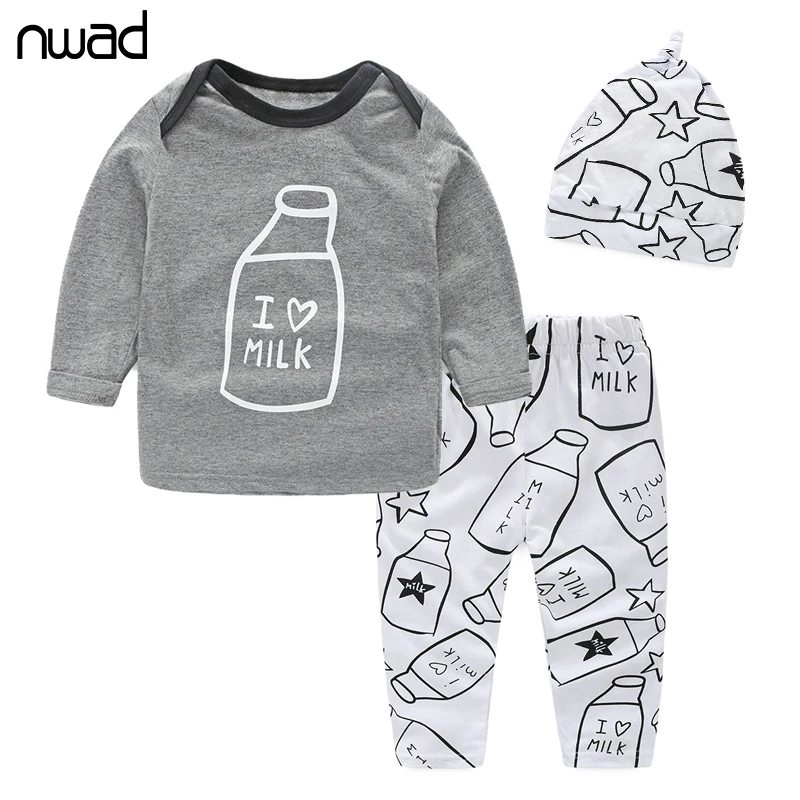 

3PCS/Set New Fashion Baby Boy Clothes Set Spring Autumn Clothing Set For Newborn Baby Girl Long Sleeve T Shirt +Pant + Hat CF371