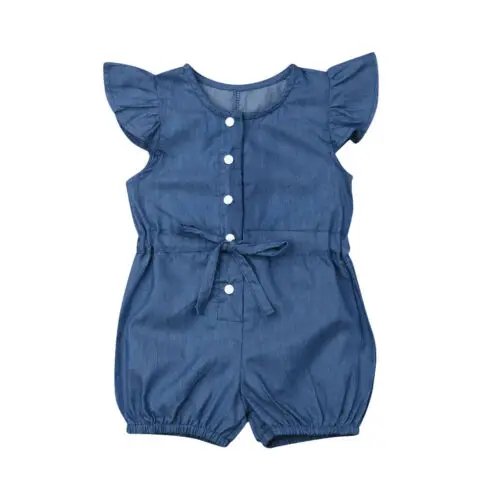 New Toddler Baby Girl Fly Sleeve Jumpsuit Flower/Denim Ruffle Romper Outfit Set 1-6 Years New Toddler Baby Girl Fly Sleeve Jumpsuit Flower/Denim Ruffle Romper Outfit Set 1-6 Years