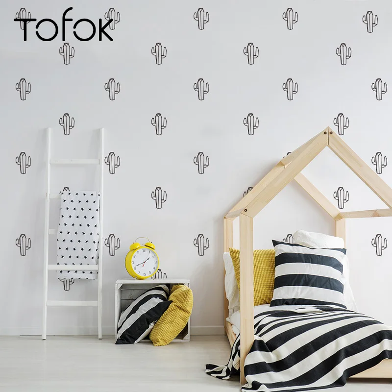 Tofok 24 قطعة/المجموعة هندسية الصبار نمط ملصقات جدار الأطفال ملصقات ديكور جدار الغرف DIY المنزل الديكور الشمال نمط