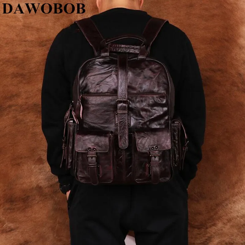 

Laptop Leather Backpack Men 15.6 Anti theft Multi-Function Vintage Travel School Backpack College Mochila masculina Bagpack Male