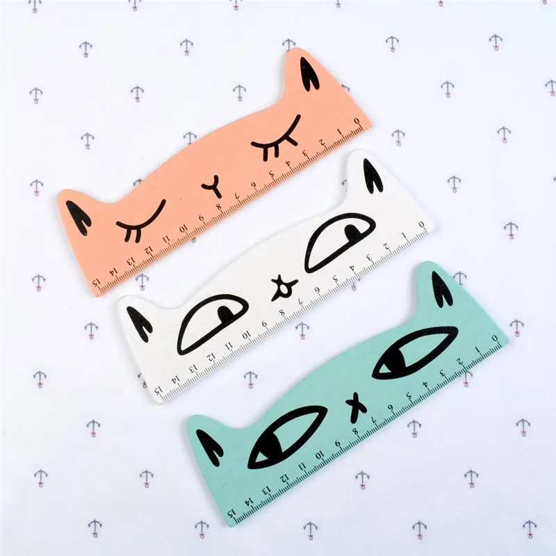 

15cm Kawaii Cat Wooden Ruler Funny stationery School Parallel Ruler For Painting Drawing Korean Stationery Teach study supplies