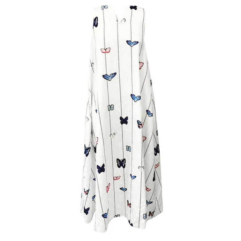  New Women Vintage Daily Casual Sleeveless Striped Butterfly Printed Summer Dress Elegant Lady Daily Party Holiday  dress #4R08 (3)
