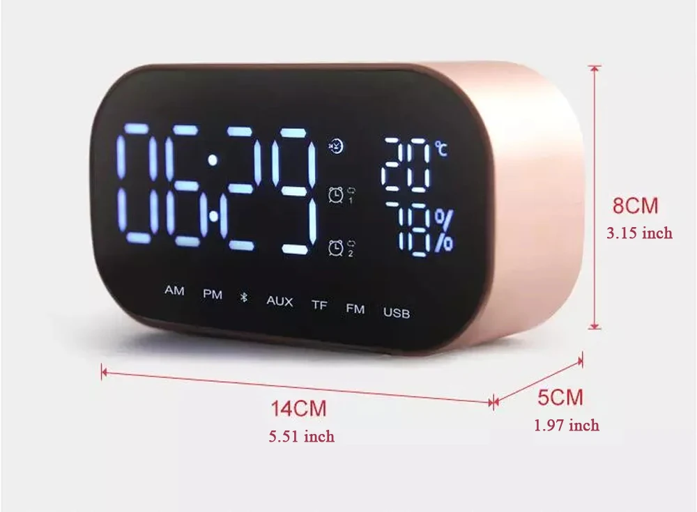 Q9 Bluetooth Speaker LED Alarm Clock With FM Radio AUX TF Portable Wireless Speaker Outdoor Music Player Mirror Surface Altavoz (4)