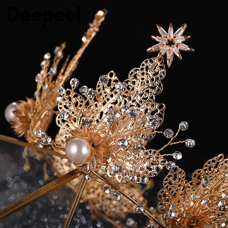 Deepeel 1 шт., винтажные диадемы с кристаллами и жемчугом, головные уборы ручной работы, украшения в виде цветочной короны, головной убор, роскошные аксессуары для платья HA024