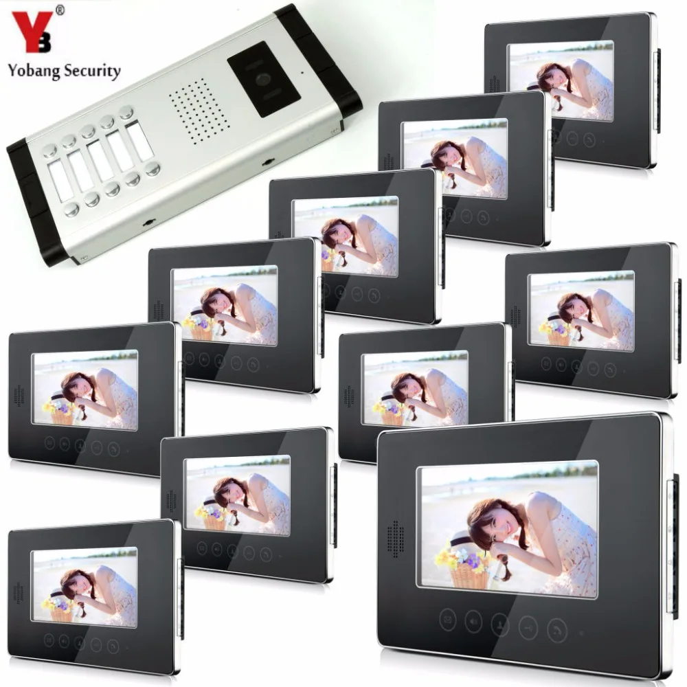 

YobangSecurity 7 Inch Monitor Wired Video Doorbell Door Phone Speakphone Intercom 1 Camera 10 Monitor System For Home Security