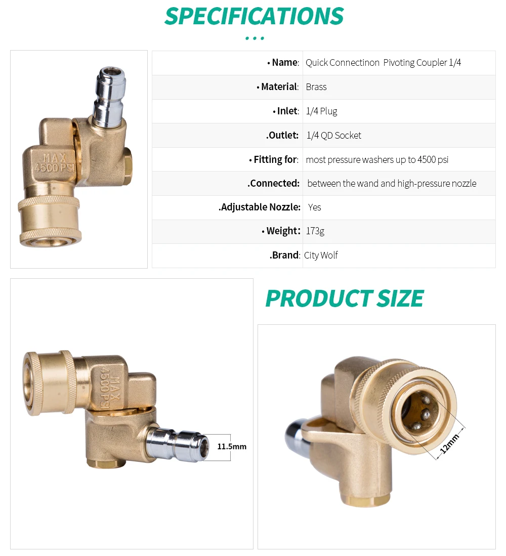 Adaptador de Bronze para Lavagem de Carro Adaptador para Lavar Lançador de Metal Acessório para Lavar Telhado do Carro de Canto Carro Conexão Rápida Articulação Alta Pressão g1 - 4 9 Lavadora automotiva