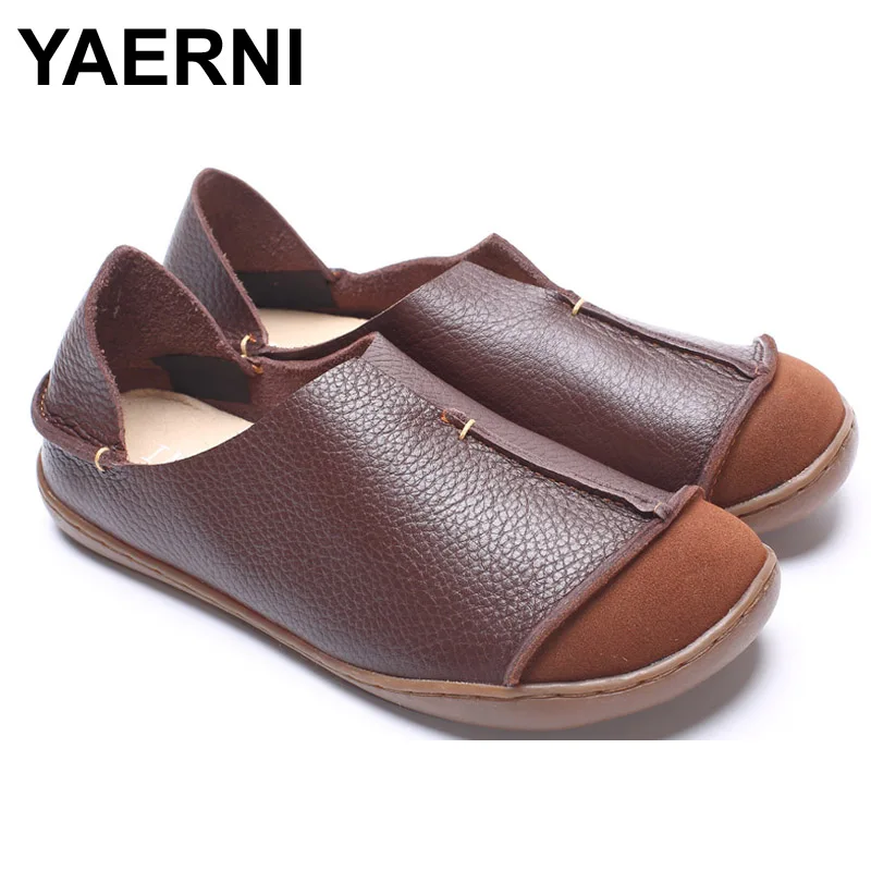 

YAERNI Women's Shoes Plus Size Genuine Leather Flat Shoes Casual Slip on Loafers Ladies Moccasins Mori Girl Style (5188-1)