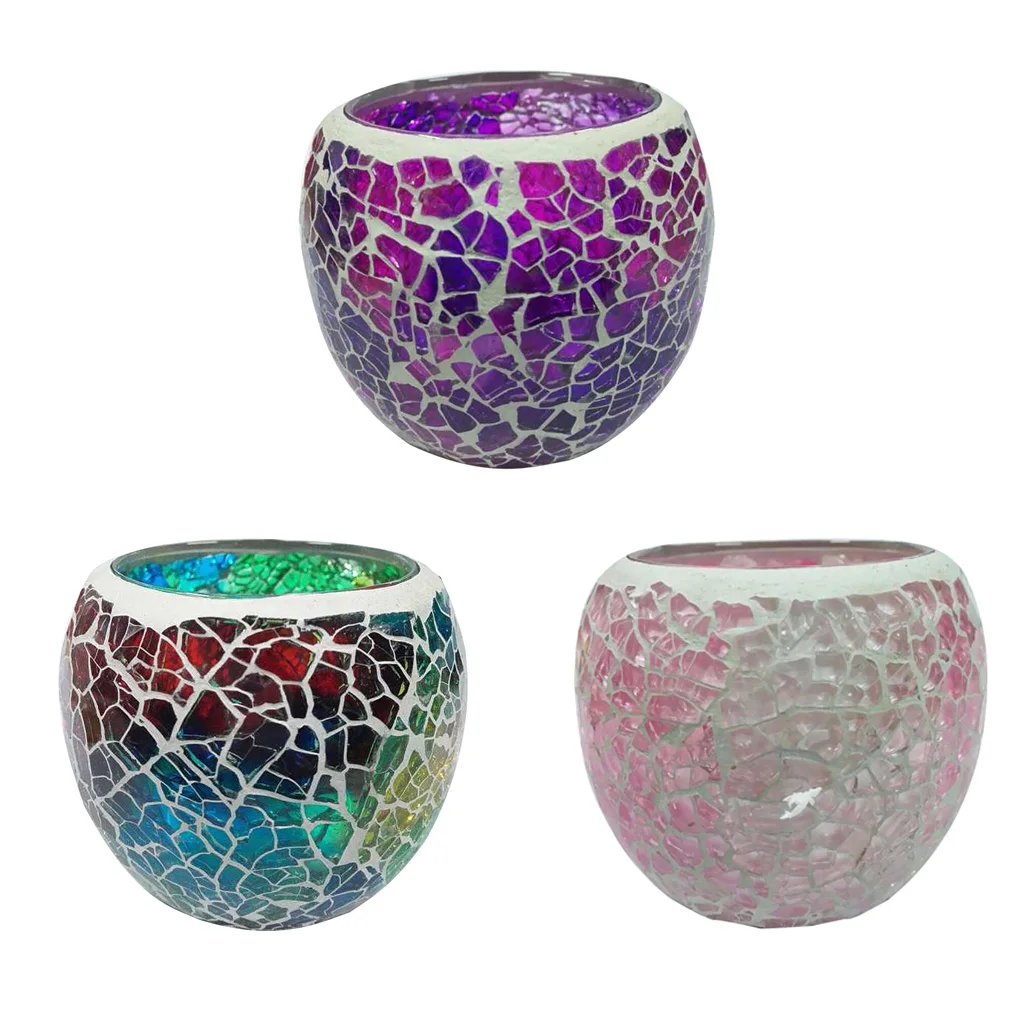 3Pcs Romantic Glass Tea Light Candle Holder Votive Candlestick Holders Candle Lamps for Wedding Festival Church Decor