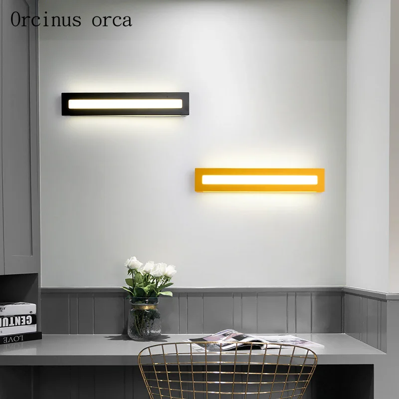  Nordic modern simple color strip led wall lamp Girl Bedroom bedside lamp creative square mirror hea - 32882483697