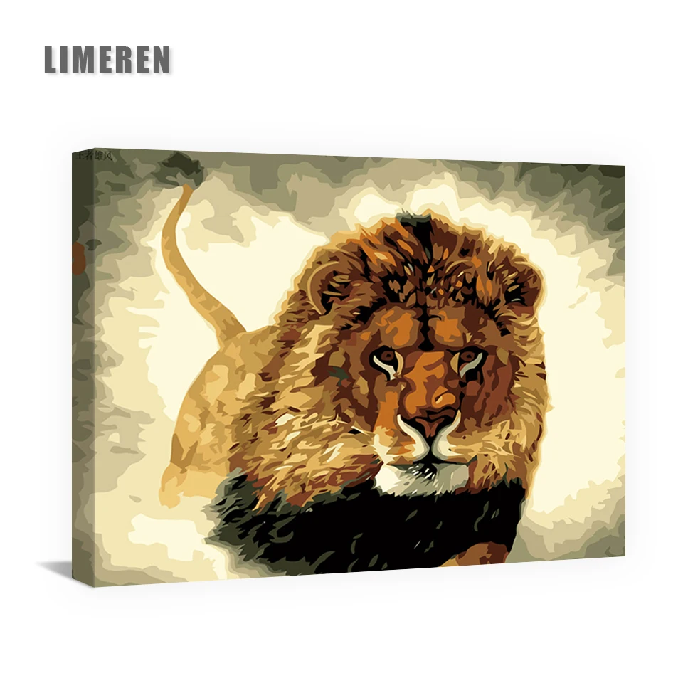 Frameless Lions Animals DIY Painting By Numbers Kits Acrylic Paint On