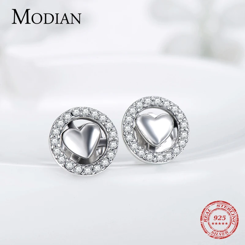 Modian, Настоящее 925 пробы, серебряные модные серьги-гвоздики Forever Love, очаровательные серьги «сердце» для женщин, подлинные серебряные ювелирные изделия