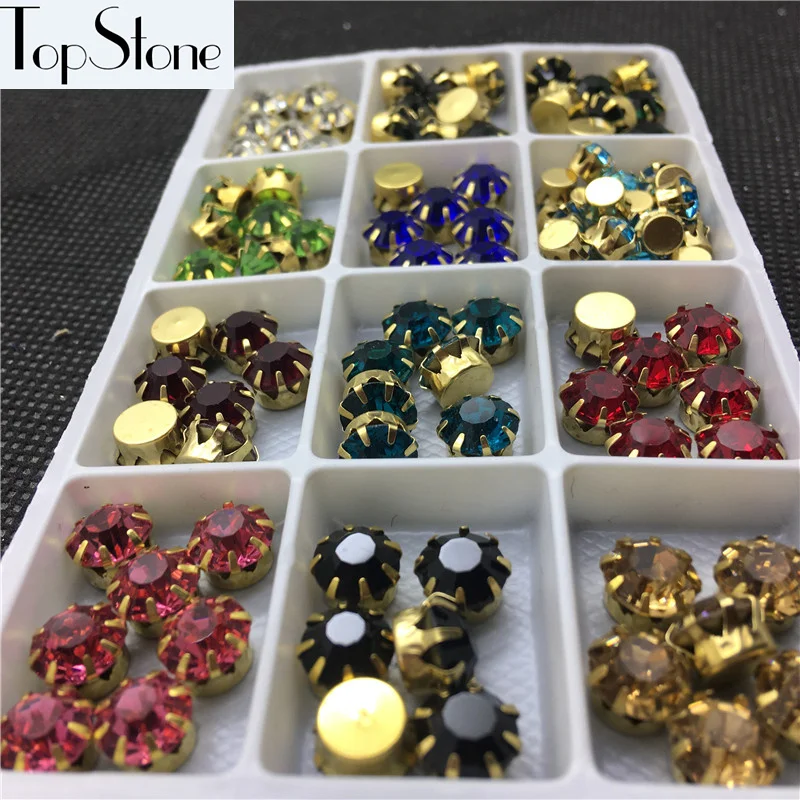 

140pcs 6mm 8mm High Quality Round Glass Chatons With Sunflower Claw Setting Multi Colors Single Strass Stones No holes
