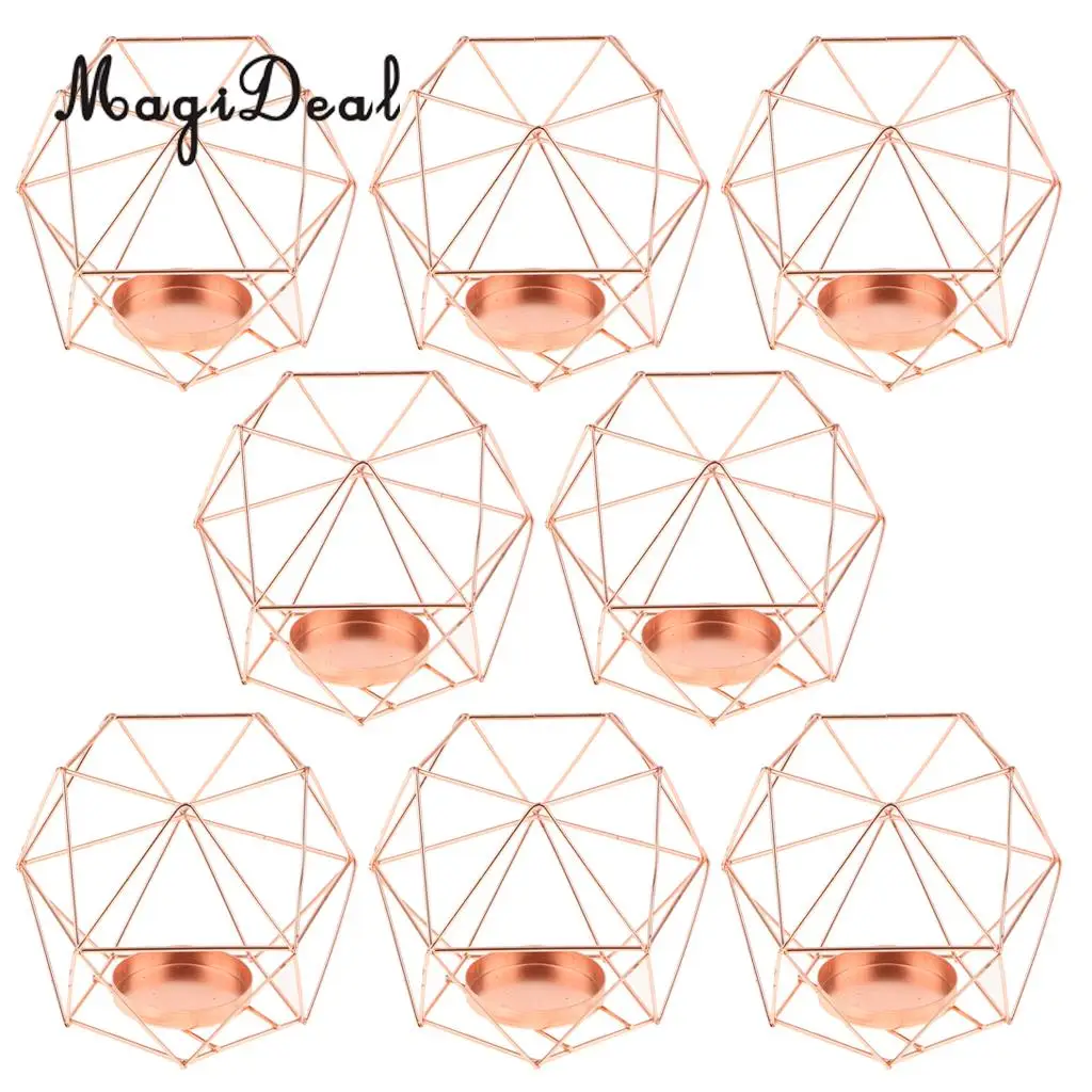 MagiDeal 8Pcs 3D Geometric Wedding Candlestick Votive Candle Tealight Holder Golden