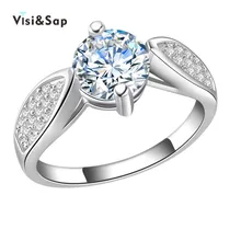 Visisap White Gold color Icedout Rings For Women vintage Wedding Finger ring AAA cubic zirconia Jewelry Supplier Factory VSR185 china factory unique styles prong settings cubic zirconia gold color cheap pure titanium fashion jewelry rings for wedding