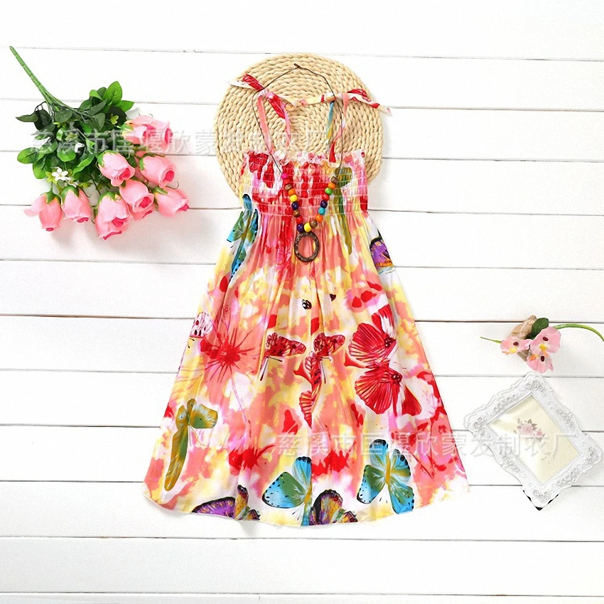 Belababy/летнее богемное пляжное платье для девочек с ожерельем из бисера, сарафан цветочное на лямках платье для девочек, vestido infantil
