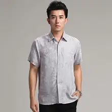 L-3XL Весна и лето мужской натуральный шелк с коротким рукавом Рубашка шелковая рубашка топы Мужские костюмы одежда