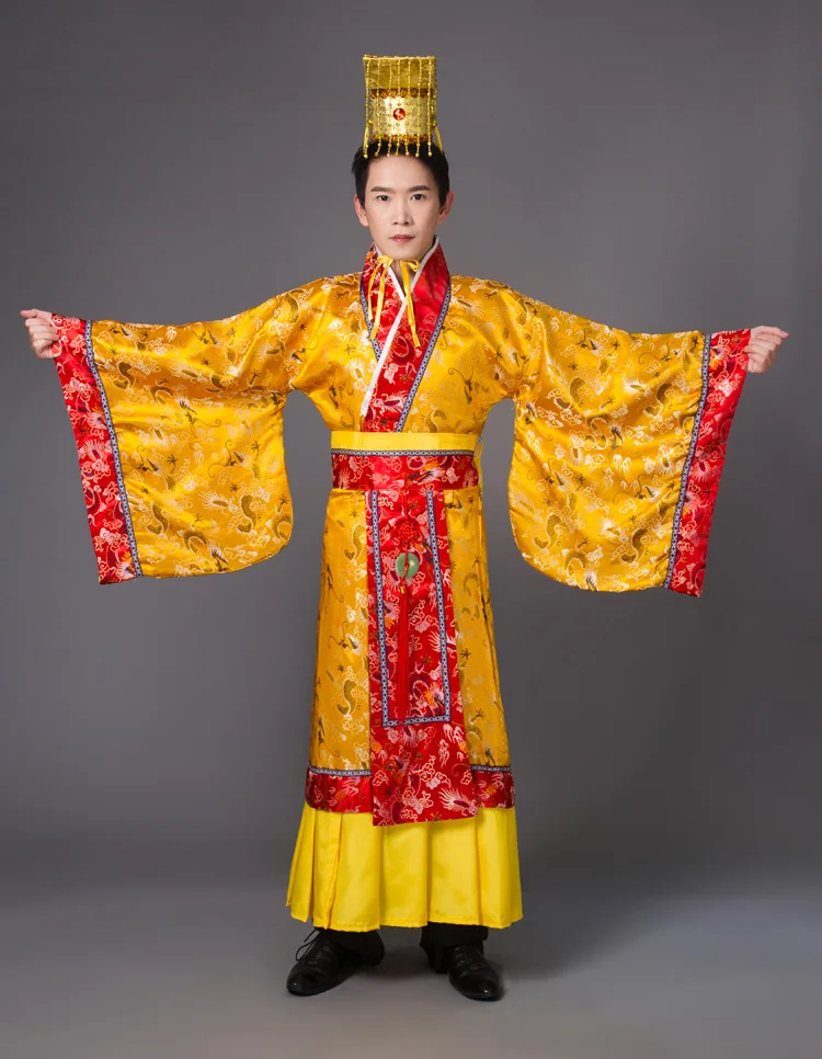 Новые 3 Цвет взрослый костюм Китайский Hanfu платье мужские император король сценические костюмы костюм Танг Детский костюм халат+ головной убор, комплект детской одежды