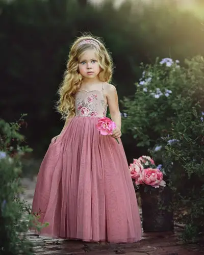 

Children Baby Girls Mesh Dress Halter Long Dress Summer Party Prom Print Sundress Girls Clothes
