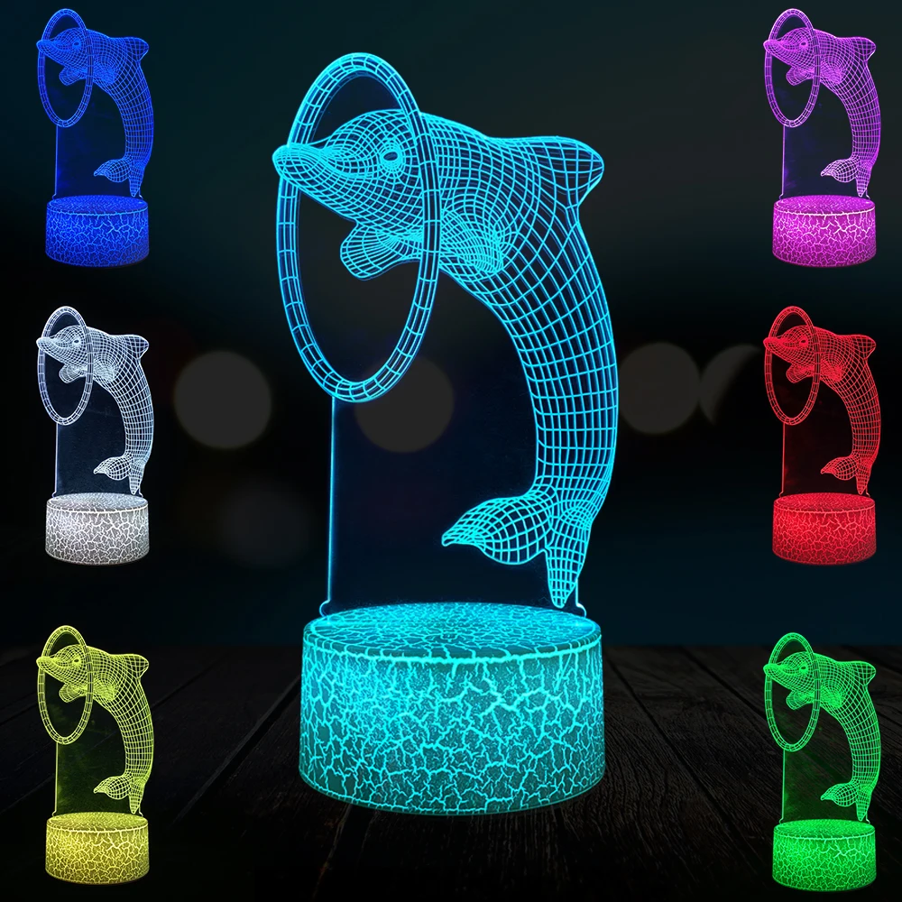 

Animal Dolphin 3D Lamp RGB LED USB Mood Illusion Night Light Multicolor Luminaria Desk Table Lamp Holiday Kid Toy Chirstmas Gift