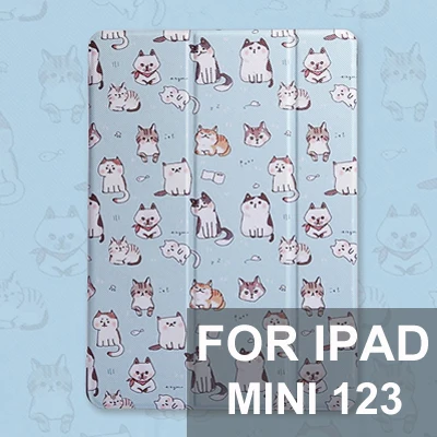 Чехол для планшетов для iPad Mini 1 2 3 4 с милым котиком, чехол с подставкой для iPad Air 1 2, чехол-книжка с функцией автоматического пробуждения и сна - Цвет: For iPad mini 123