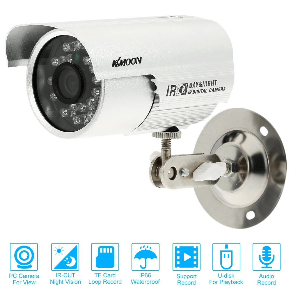 1/4" CMOS 0.3MP CCTV DV DVR Outdoor Camera 24pcs LEDs Bullet Camera Weatherproof Night Vision Support Audio TF Card Loop Record