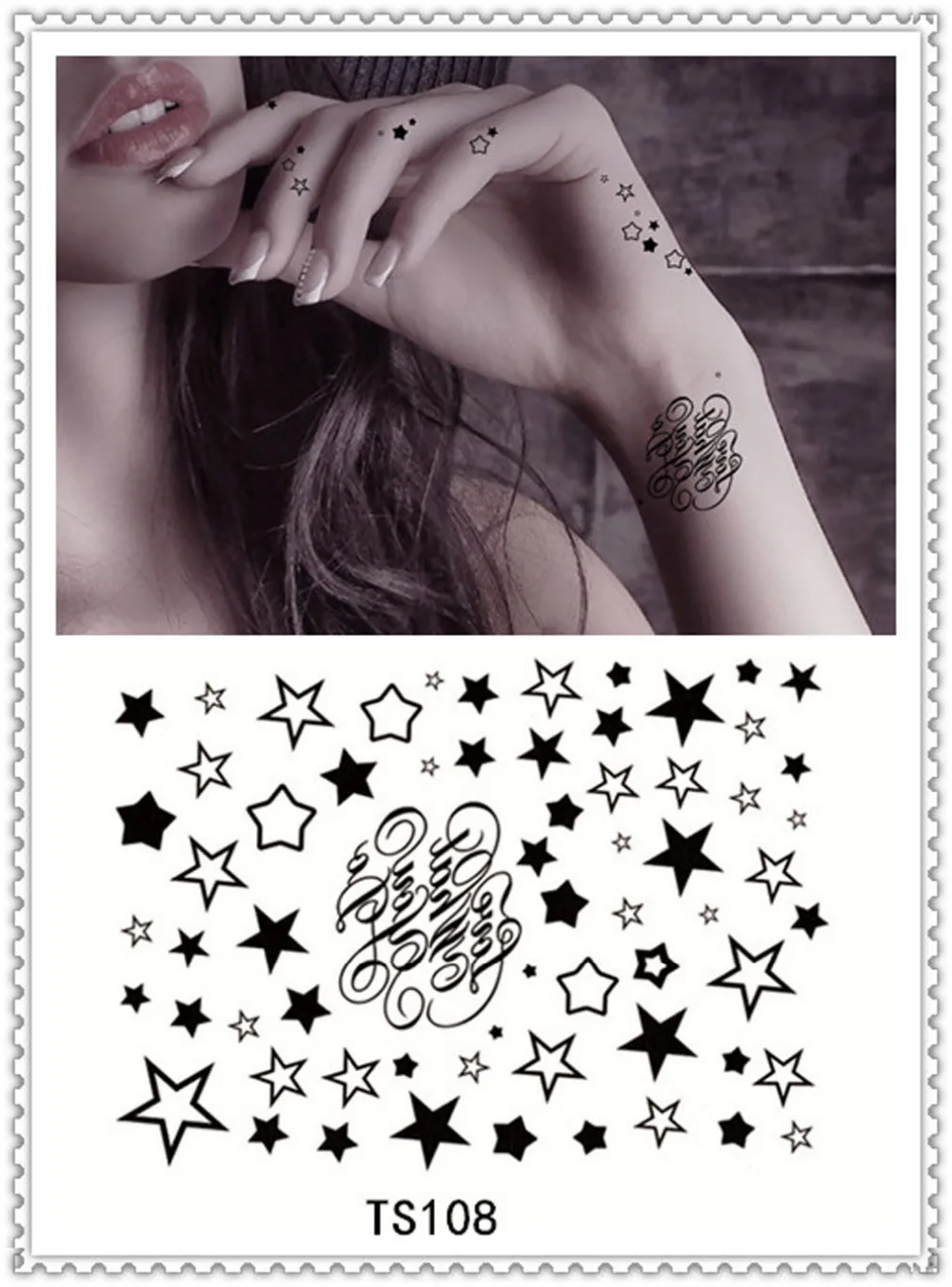 Yeeech Temporaire Tatouages Autocollant étanche étoiles Noir