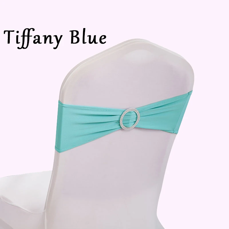 10 шт./упак., лайкра, лента для стула, эластичная Подвязка из спандекса для стула с круглым кольцом для свадебного украшения, банты для стула - Цвет: Tiffany Blue
