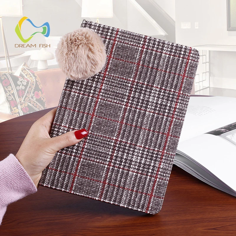 

DREAM FISH Silicon Leather Cover for iPad mini 4 Luxury Hairy lanyard lattice wool Flip Smart stand Case for Apple tablet